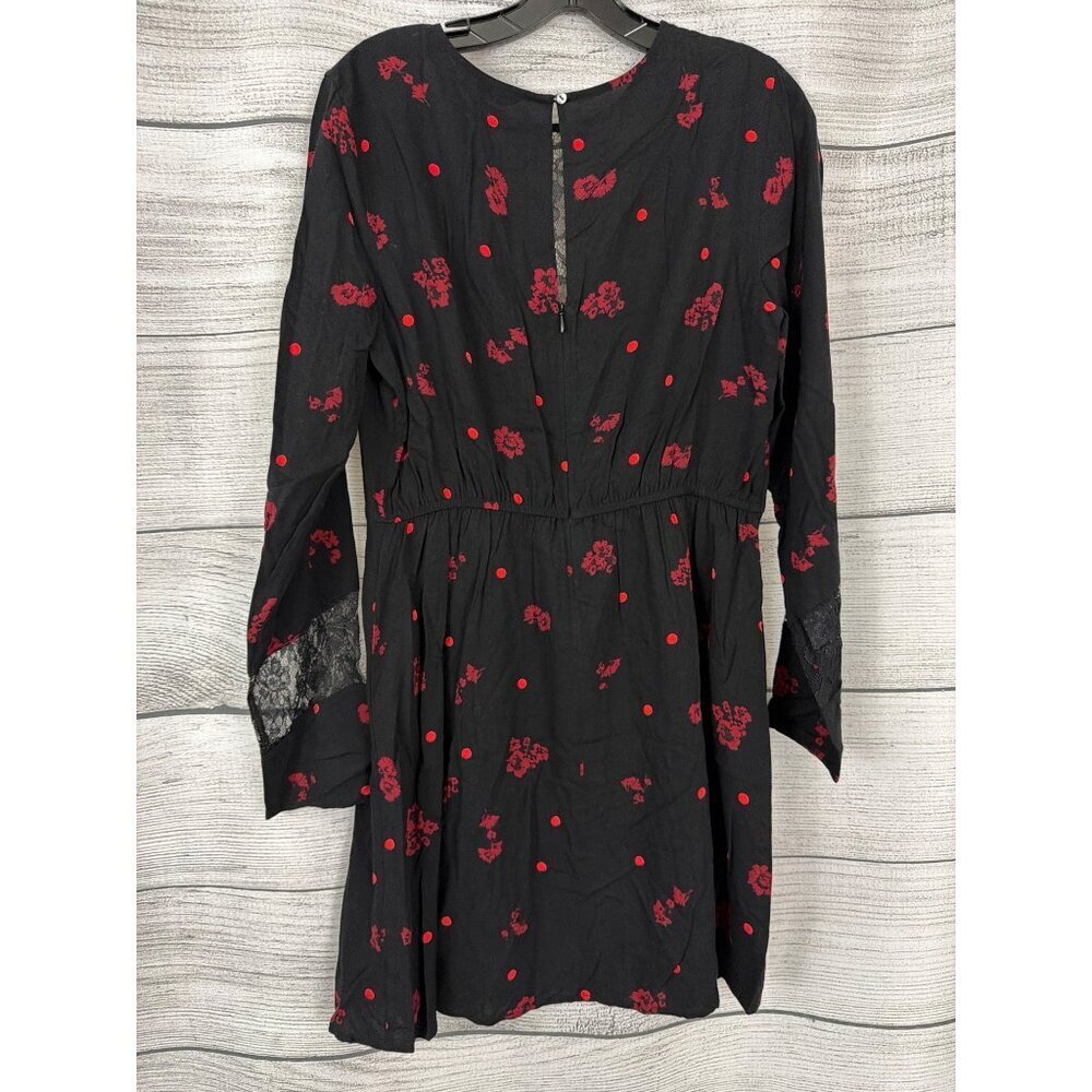 Express Black & Red Floral Lace Long Sleeve Mini Dress Size M - Picture 3 of 3